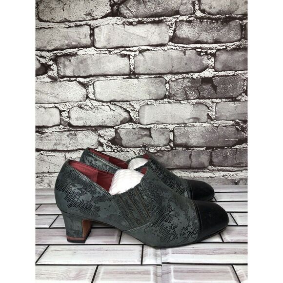 Oh! Healthy Heels Blue Gray Leather Croc Print Ankle Heel Booties Women Sz 39EU - Picture 4 of 16